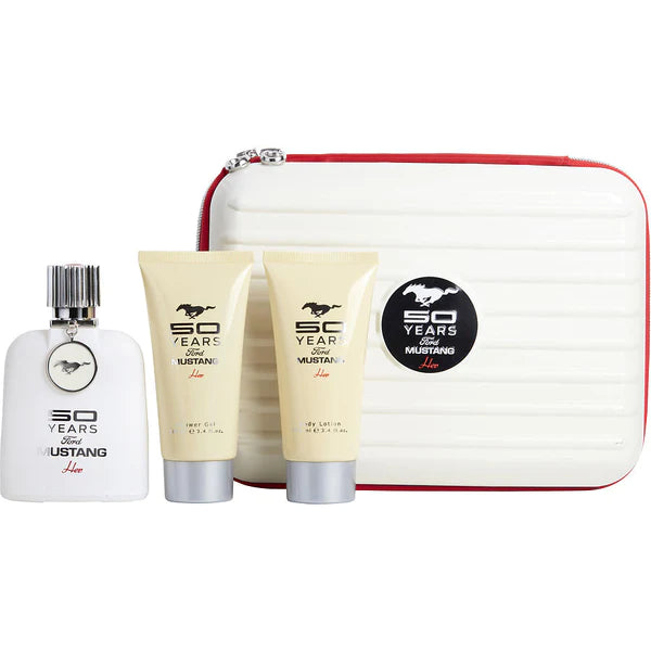 Mustang 50 Years Set 3 Pcs ( 3.4 EDP Spray + 3.4 Shower Gel + 3.4 Body Lotion) Tin Box